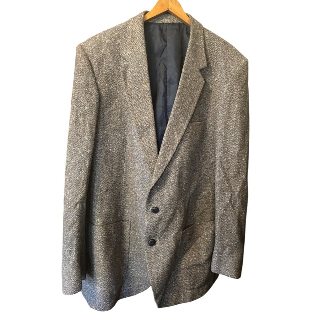 Barrage Mens Brown Blue Woven Blazer Jacket Size 44L Vintage Inside Pocket Lined